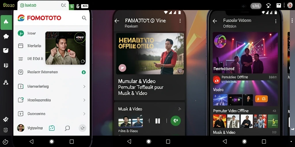 Tampilan antarmuka FOMOTOTO dengan fungsi Pemutar Video Offline yang intuitif.